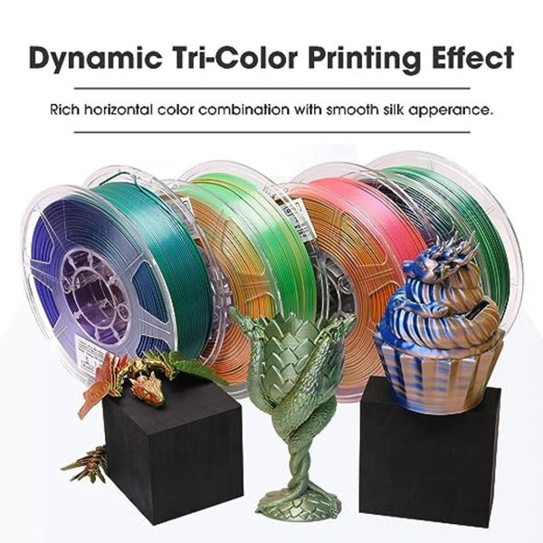 Filament d'imprimante 3D PLA 1.75mm 1Kg tricolore / Or & Vert & Bleu